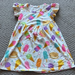 SHEIN White Girls Ice Cream & Popsicle Print Dress with Rainbow Accents